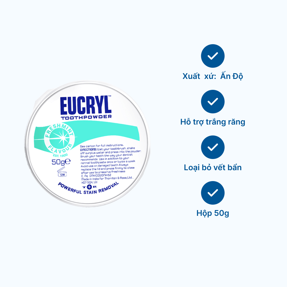 Bột Hỗ Trợ Tẩy Trắng Răng EUCRYL Toothpowder hũ 50g