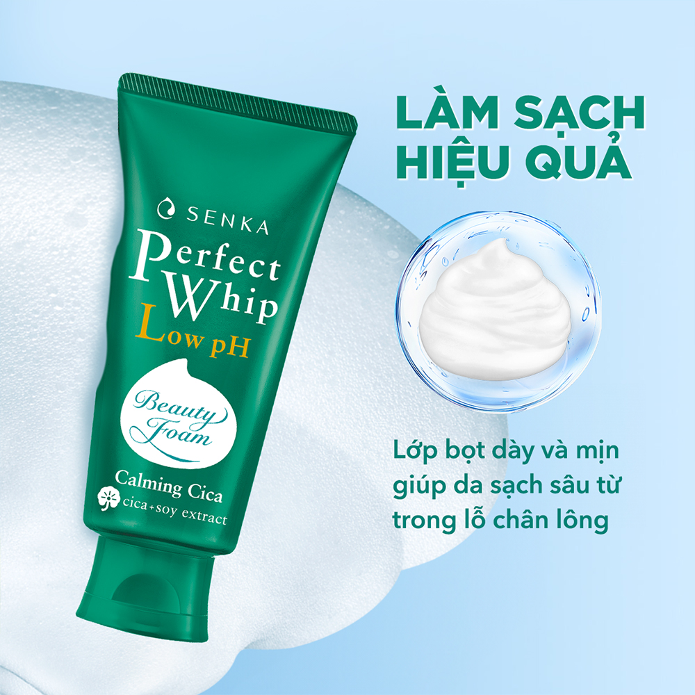 Sữa Rửa Mặt Rau Má Senka Perfect Whip Low pH Cica Sạch Sâu Lành Tính (Tuýp 100g)