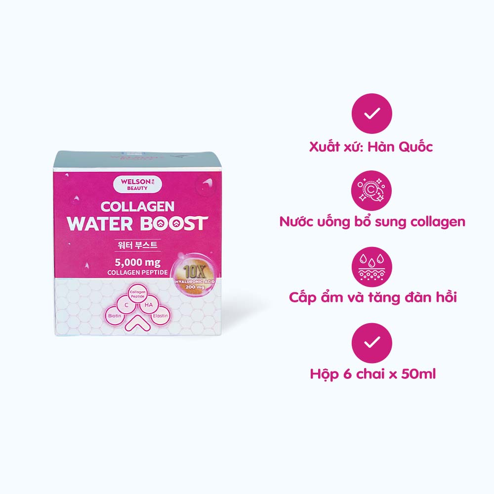 Nước uống Welson Beauty 10x Water Boost hỗ trợ đẹp da (Hộp 6 chai x 50ml)