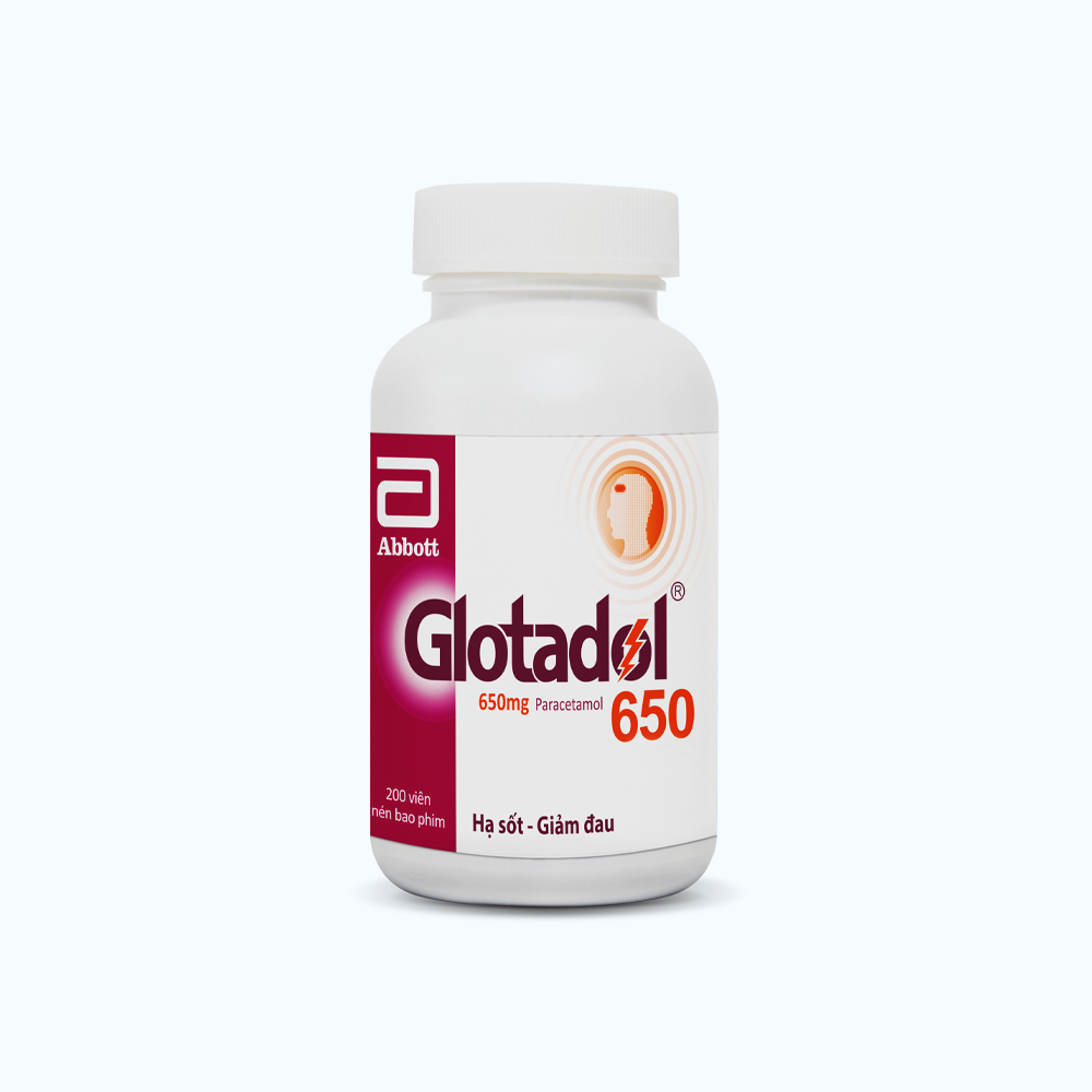 Viên nén Glotadol 650mg điều trị các triệu chứng đau đầu và sốt (chai 200 viên)