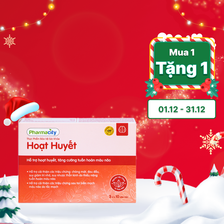 Viên uống Pharmacity Hoạt Huyết tăng cường tuần hoàn máu não (Hộp 3 vỉ x 10 viên)