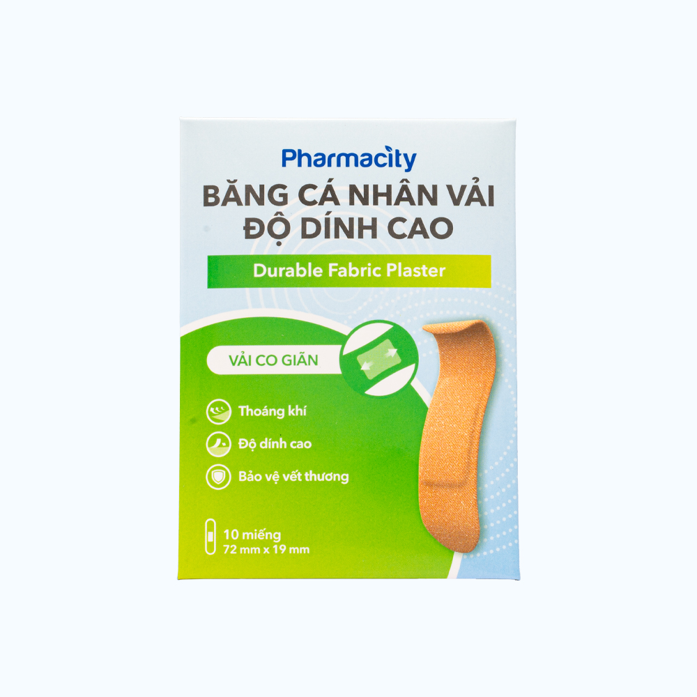 Băng cá nhân vải Pharmacity độ dính cao 72x19mm (Hộp 10 Miếng)