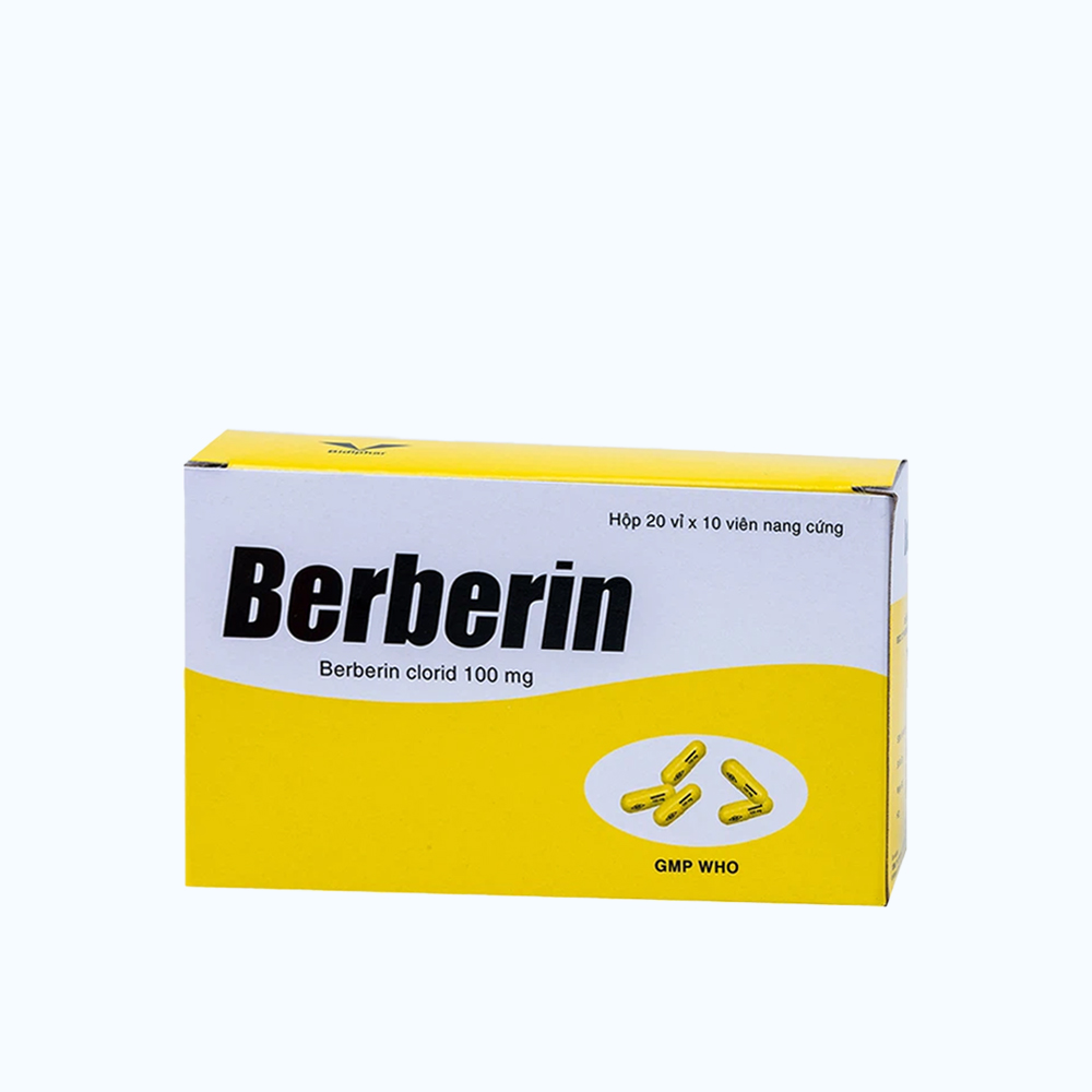 Viên nang cứng Berberin 100mg Bidiphar điều trị tiêu chảy (20 vỉ x 10 viên)