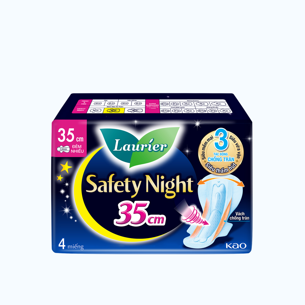 Băng vệ sinh Laurier ban đêm 35cm siêu thấm, chống tràn (Gói 4 miếng)