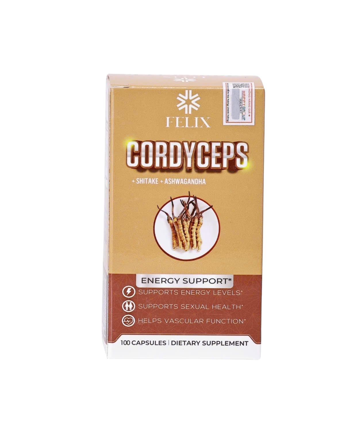 Thực phẩm bảo vệ sức khỏe Felix Cordyceps + Shitake + Ashwagandha giúp tăng cường sức để kháng (Hộp 100 viên)