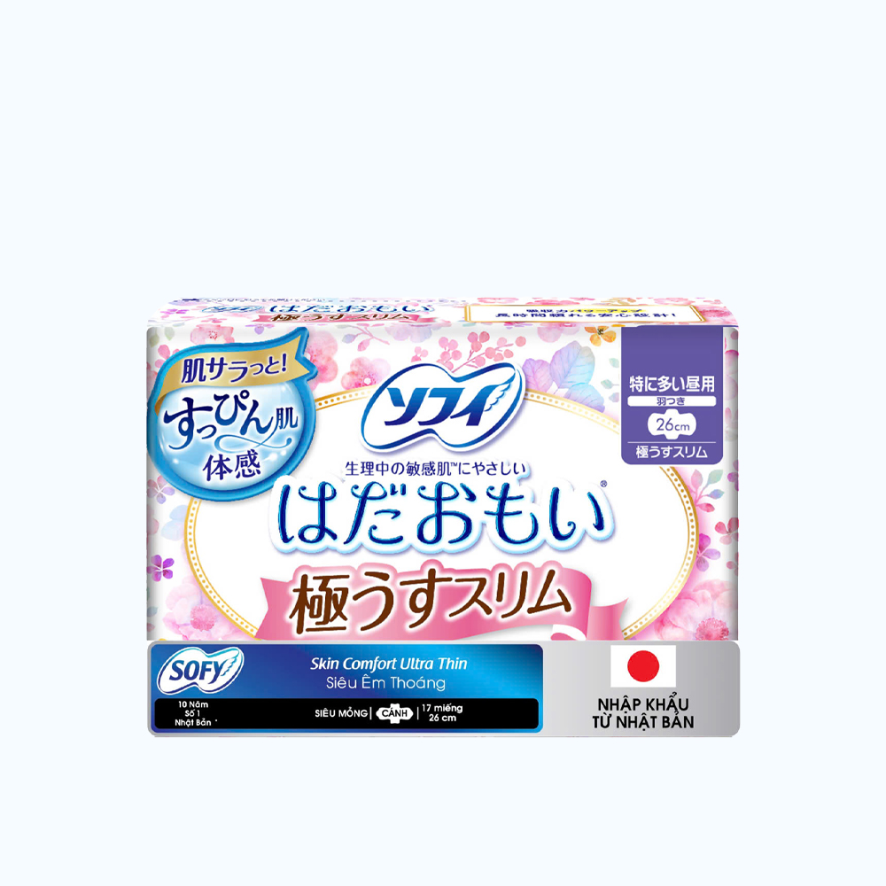 Băng Vệ Sinh Sofy Skin Comfort Ultra Thin Có Cánh Siêu Êm Thoáng 26cm 17 Miếng