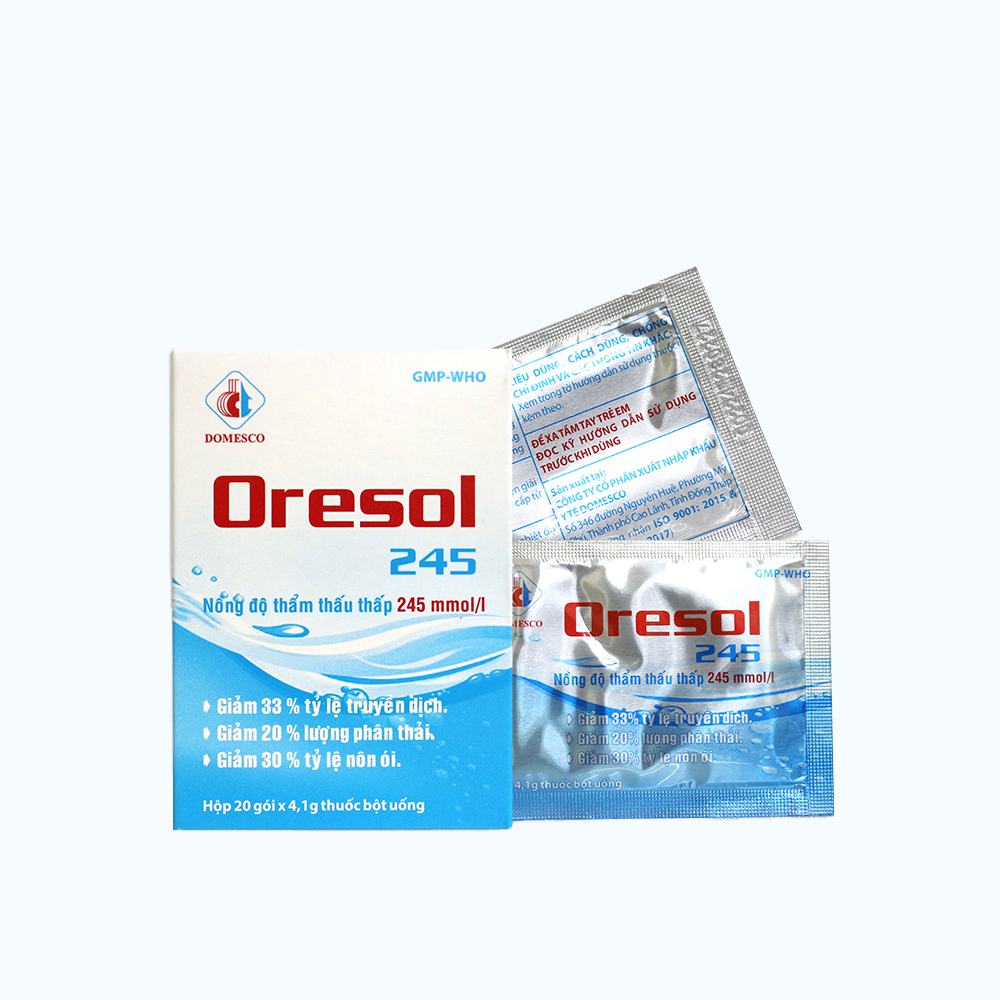 Thuốc bột uống ORESOL 245 Domesco phòng và điều trị mất nước và chất điện giải (hộp 20 gói)