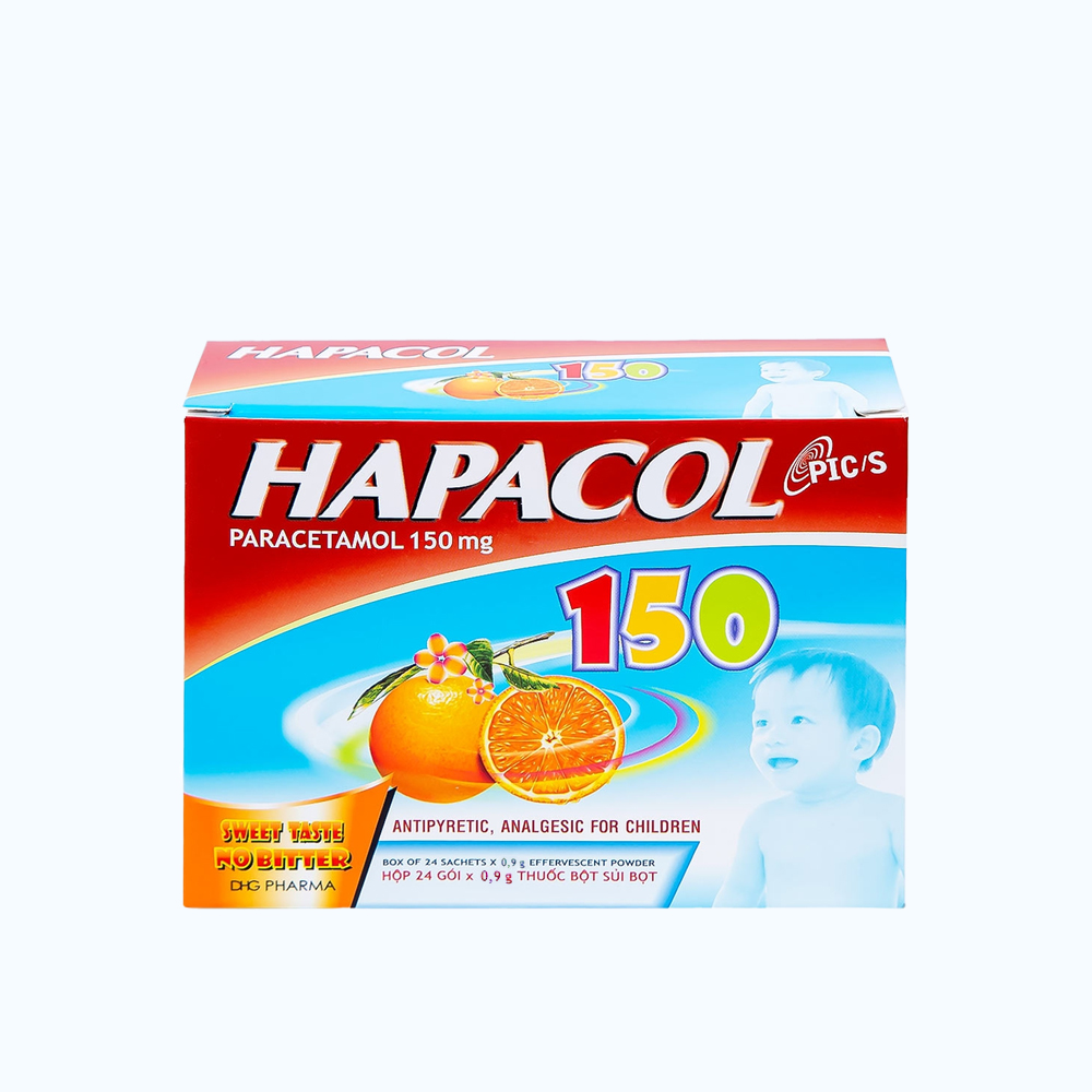 Bột sủi bọt Hapacol 150mg giảm đau, hạ sốt (hộp 24 gói)