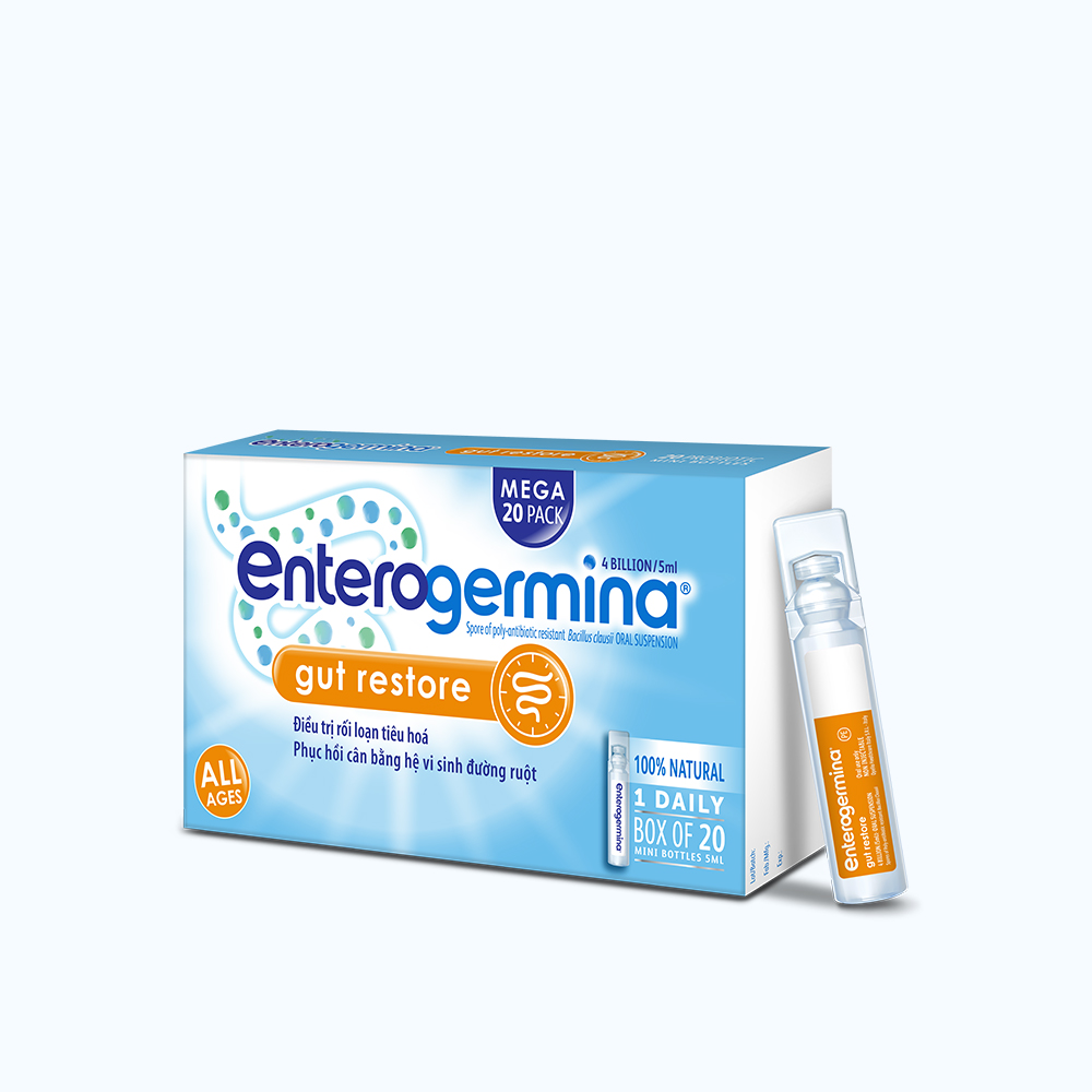Hỗn dịch uống men vi sinh Enterogermina 4 tỷ/5ml trị rối loạn tiêu hóa cấp và mạn tính (2 vỉ x 10 ốn
