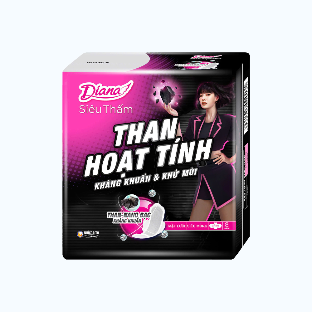 Băng Vệ Sinh Diana Siêu Thấm Than Hoạt Tính Siêu Mỏng Cánh 8M