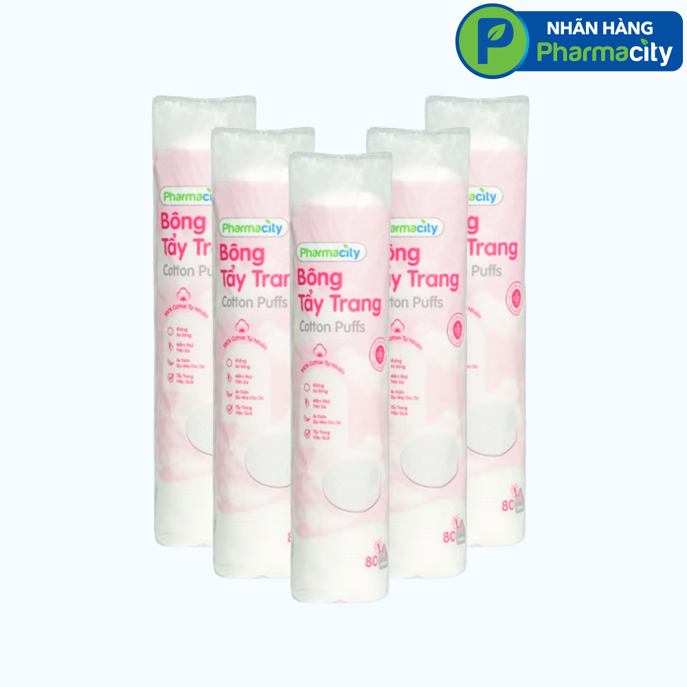 Combo 5 gói Bông tẩy trang tròn Pharmacity Cotton Puffs (Túi 90 miếng) - New