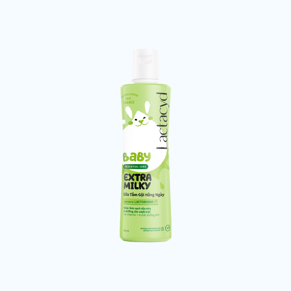 Sữa tắm gội cho bé Lactacyd Baby Extra Milky nuôi dưỡng da và tóc (Chai 250ml)