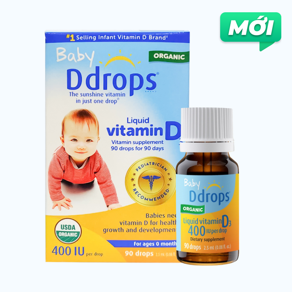 Bổ sung Vitamin D3 Ddrop Baby hỗ trợ hấp thu calci cho trẻ sơ sinh (Chai 2.5ml)