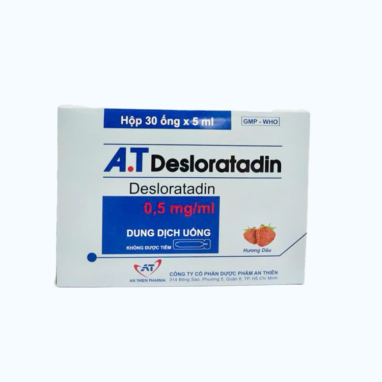 Dung dịch uống A.T Desloratadin 2.5mg trị viêm mũi dị ứng và ngứa (30 ống x 5ml)