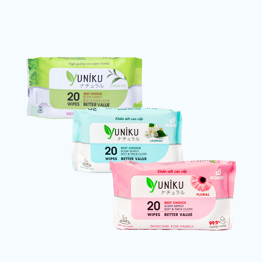 Khăn ướt tiện lợi YUNIKU mềm mại dành cho bé (20 tờ/gói)