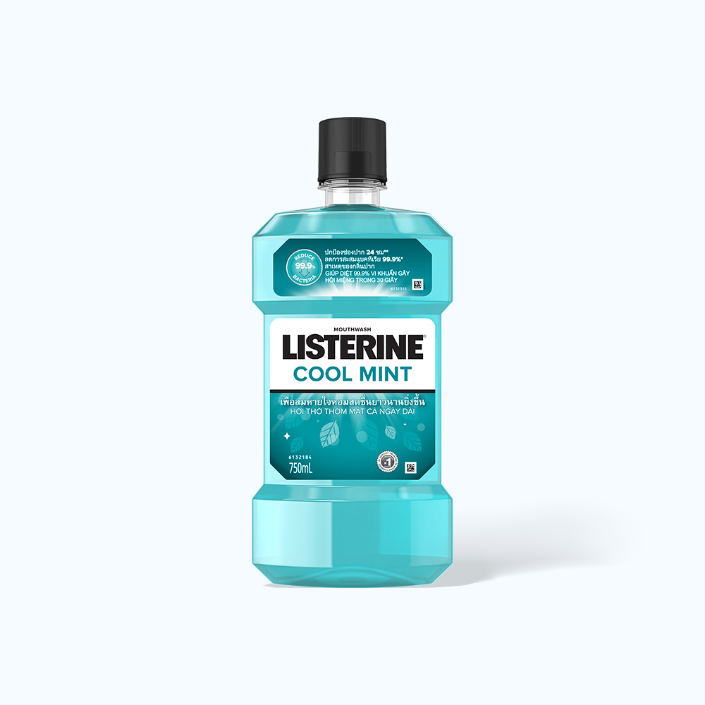 Nước súc miệng Listerine Cool Mint diệt khuẩn, thơm miệng (750ml)
