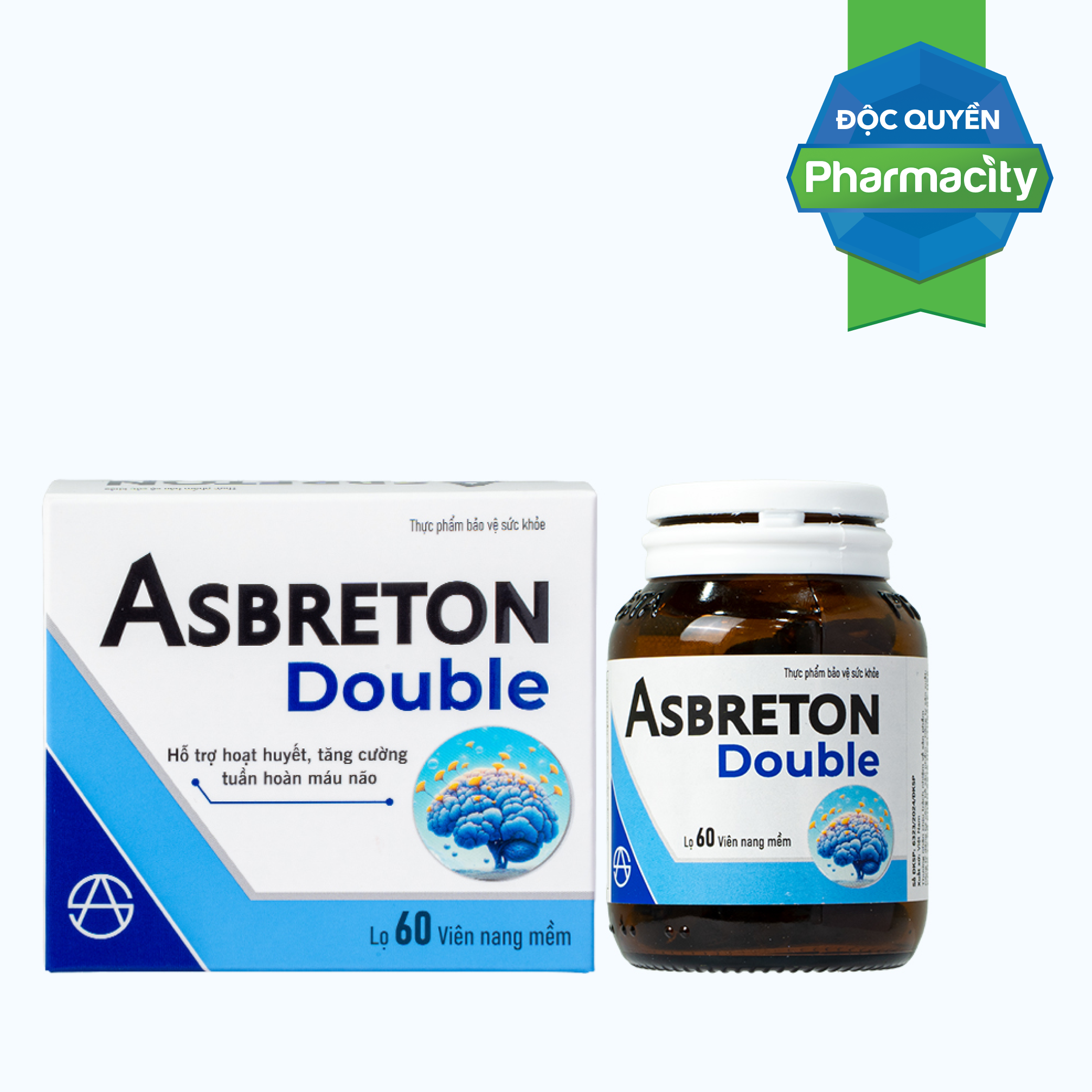 Thực phẩm bảo vệ sức khỏe Asbreton double hỗ trợ hoạt huyết, tăng cường tuần hoàn máu não (Hộp 60 viên)