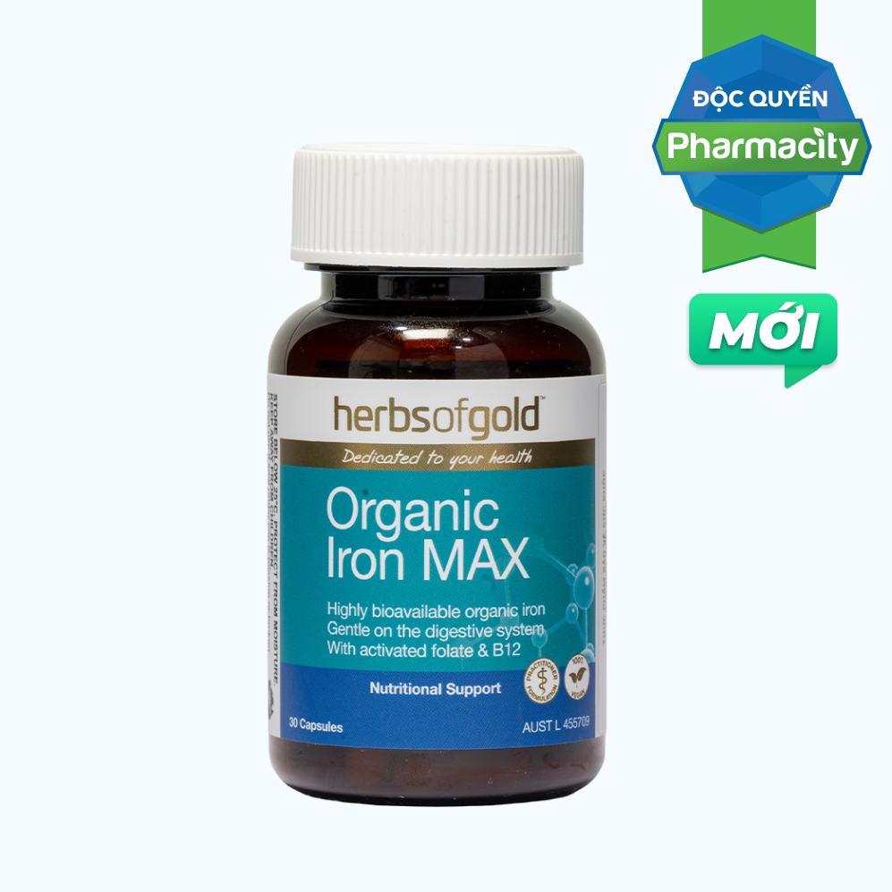 HERBS OF GOLD Organic Iron MAX Bổ Sung Sắt Hữu Cơ (Lọ 30 Viên)
