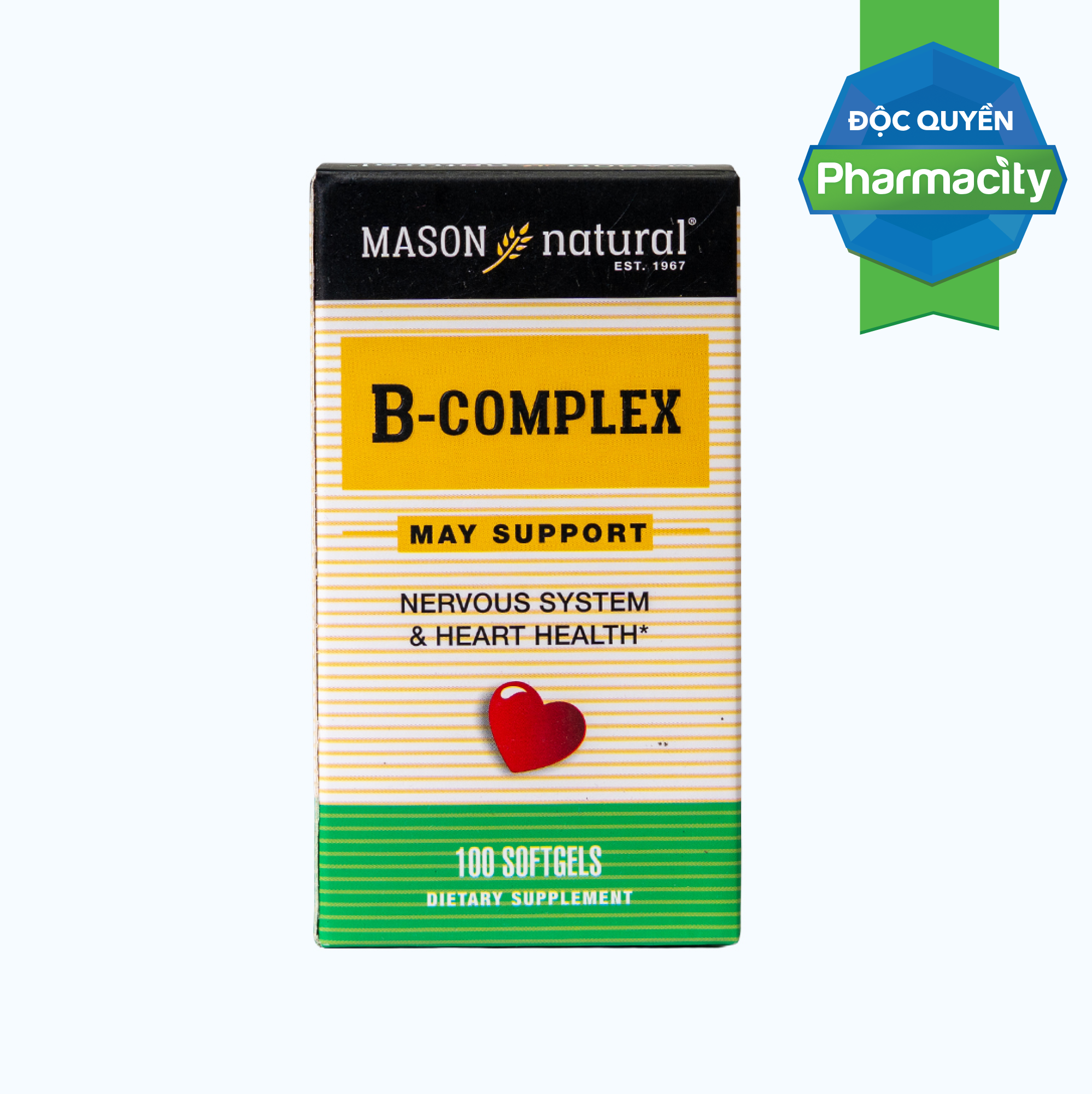 Viên uống bổ sung Vitamin nhóm B, hỗ trợ tăng cường sức khỏe Mason Natural B-Complex (Hộp 100 viên)