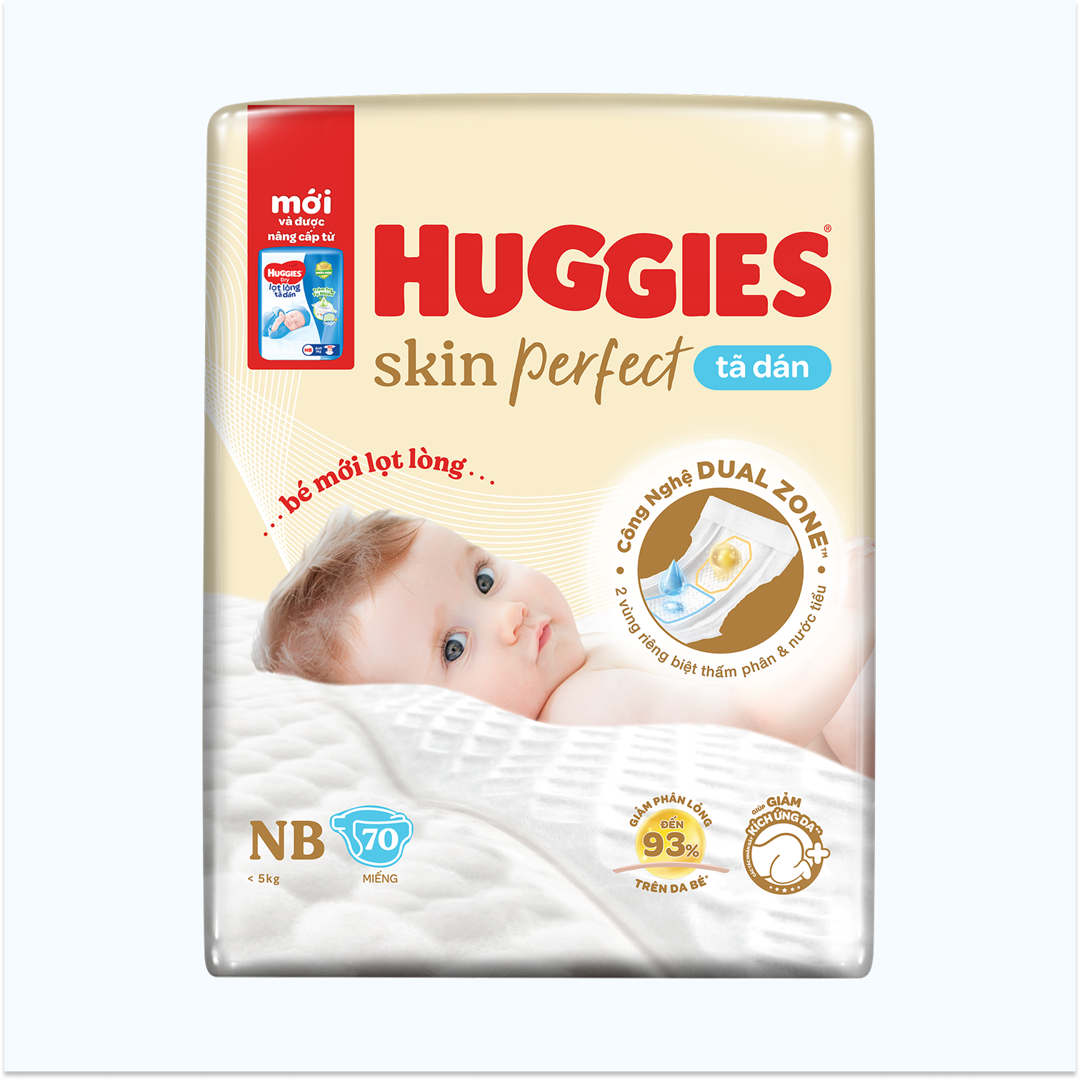 Tã dán lọt lòng Huggies Skin Perfect êm mềm cho bé (70 miếng)