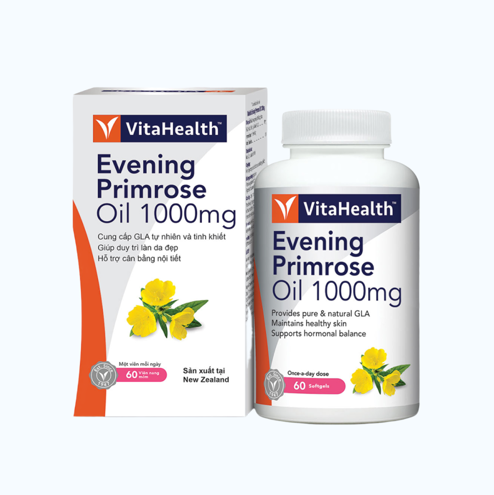 Thực phẩm bảo vệ sức khoẻ VitaHealth Evening Primrose Oil 1000mg hỗ trợ cân bằng nội tiết tố (Hộp 60 viên)