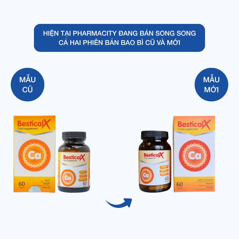 Bestical X Bổ Sung Canxi D3 K2 Cho Trẻ Từ 8 Tuổi (Hộp 60 viên)
