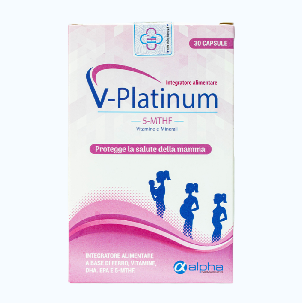 V-Platinum bổ sung Axit Folic cho phụ nữ trước, trong và sau mang thai (Hộp 30 viên)