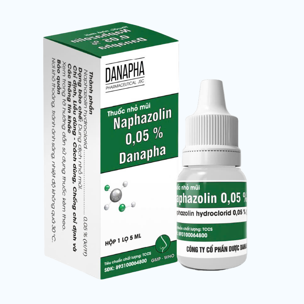 Thuốc nhỏ mũi Naphazoline trị sung huyết mũi, nghẹt mũi, sổ mũi, hắt hơi (chai 5ml)
