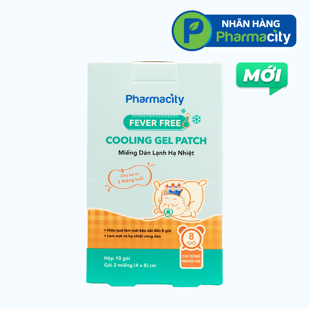 Miếng dán lạnh hạ nhiệt em bé Pharmacity 4cm x 8cm (Hộp 10 gói x 2 miếng)