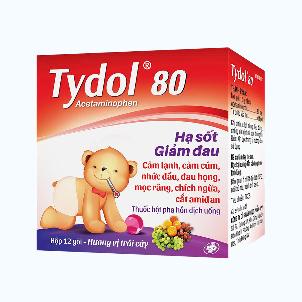 Tydol 80mg giảm đau, hạ sốt từ nhẹ đến vừa (hộp 12 gói)