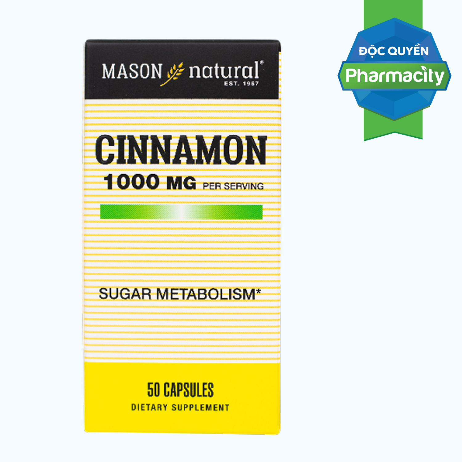 Mason Natural Cinnamon 1000mg hỗ trợ kiểm soát đường huyết (hộp 50 viên)