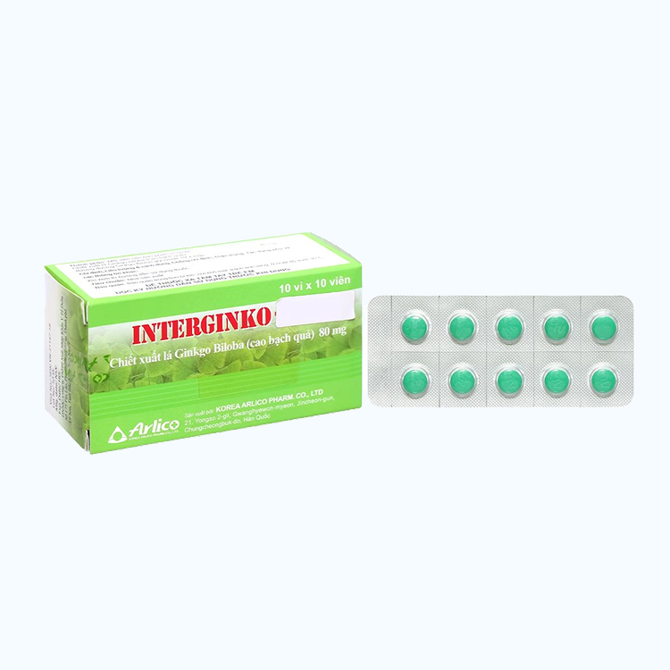 INTERGINKO TAB F.C 80MG KOREA ARLICO trị suy tuần hoàn não (Hộp 10 vỉ x 10 viên)