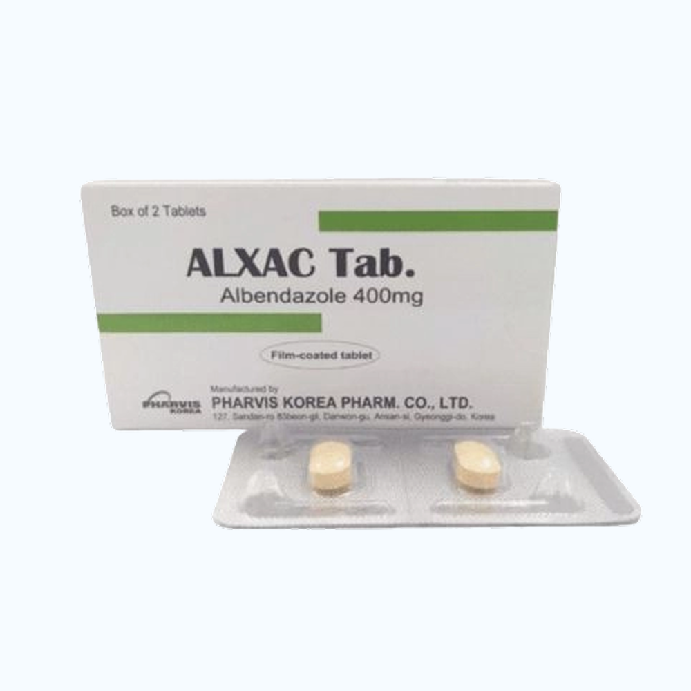 Thuốc Alxac 400mg điều trị ấu trùng sán lợn (Hộp 1 vỉ x 2 viên)