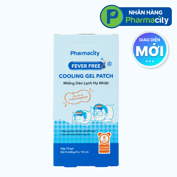 Miếng dán lạnh hạ nhiệt người lớn Pharmacity 5cm x 12cm (Hộp 10 gói x 2 miếng)