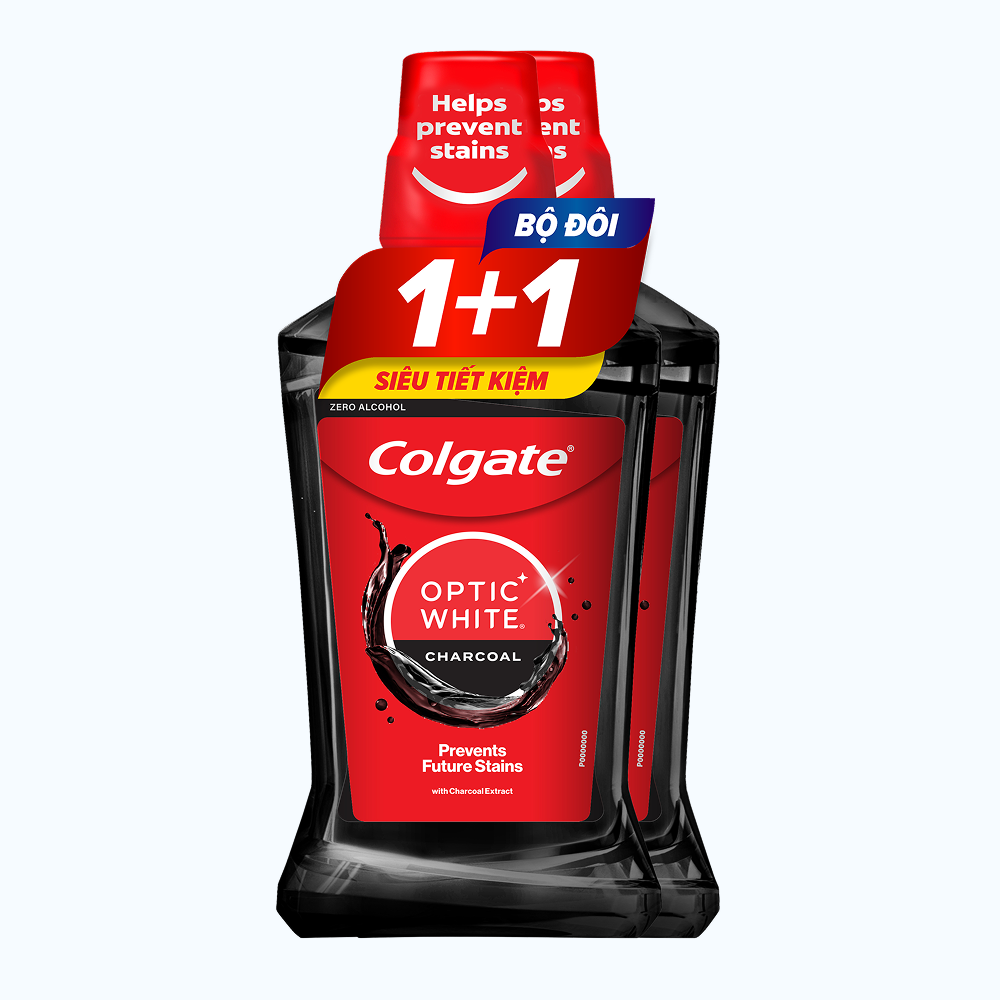 Combo Nước Súc Miệng Colgate Optic White Charcoal Freshmint 500ml x 2 chai