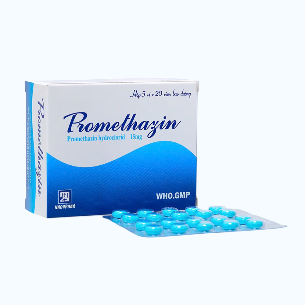 Thuốc Promethazin Nadyphar 15mg trị viêm mũi dị ứng, viêm kết mạc, mề đay (5 vỉ x 20 viên)