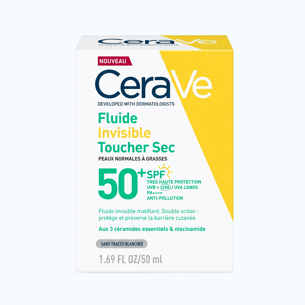 Sữa chống nắng Cerave Invisible Dry Touch Fluid SPF 50+ và PA++++ giúp bảo vệ da khỏi tia UVB, UVA, và UVA dài 50ML