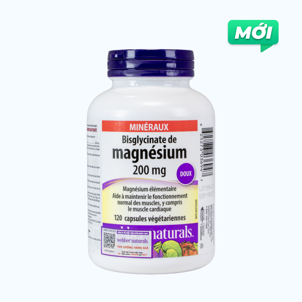 Thực phẩm bảo vệ sức khoẻ Magnesium Bisglycinate 200mg hỗ trợ cải thiện chắc khỏe xương và răng (120 viên)