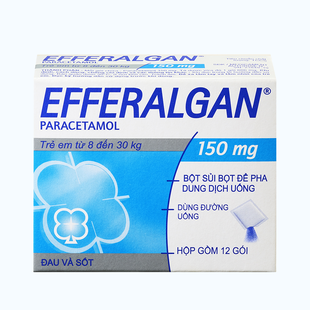 Bột sủi Efferalgan 150mg điều trị giảm đau từ nhẹ đến vừa và sốt (hộp 12 gói)