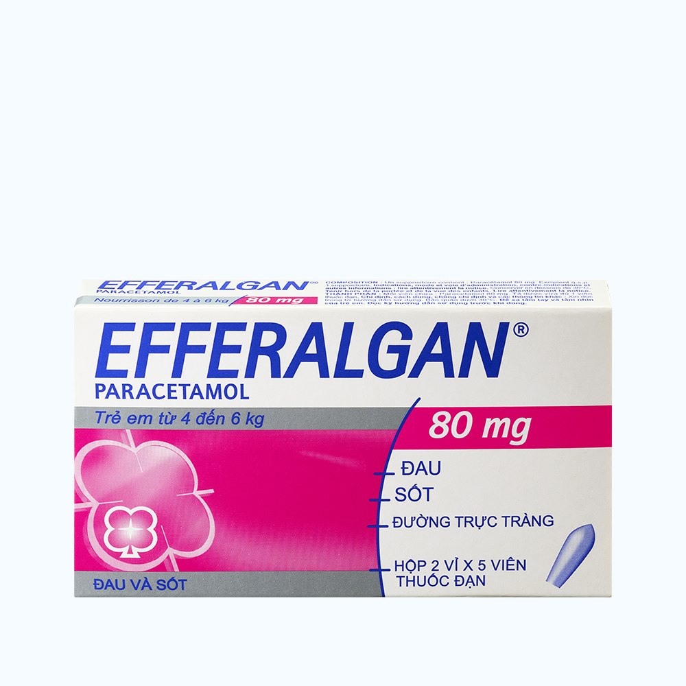 Viên đặt trực tràng Efferalgan 80mg giảm đau từ nhẹ đến vừa và hạ sốt (2 vỉ x 5 viên)