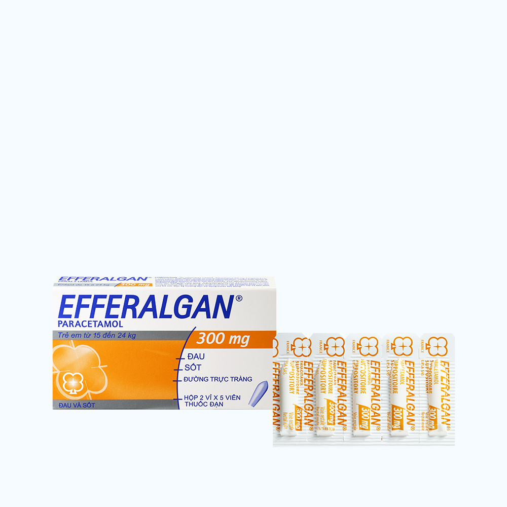 Thuốc nhét hậu môn Efferalgan 300mg điều trị giảm đau, hạ sốt (1 vỉ x 10 viên)