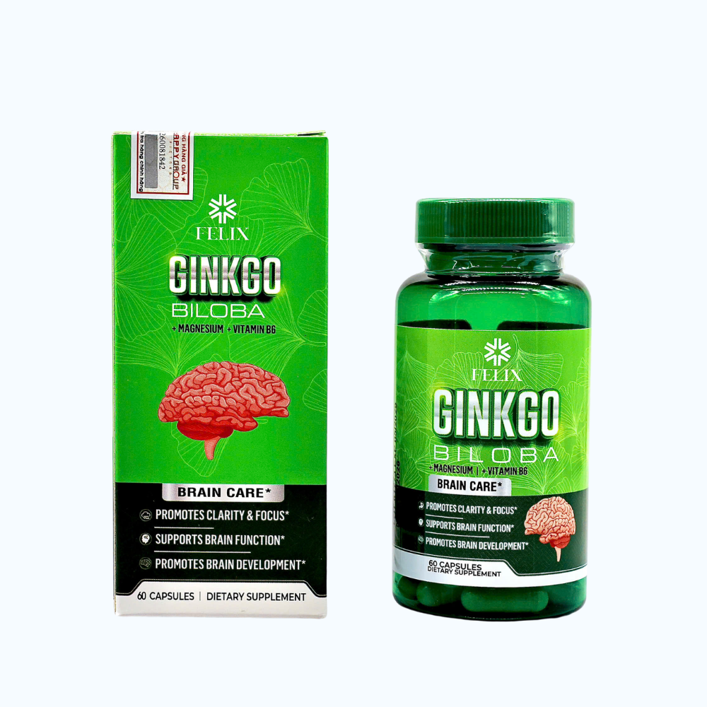 Felix Ginkgo Biloba, Mg, B6 hỗ trợ tăng cường tuần hoàn não (Hộp 60 viên)