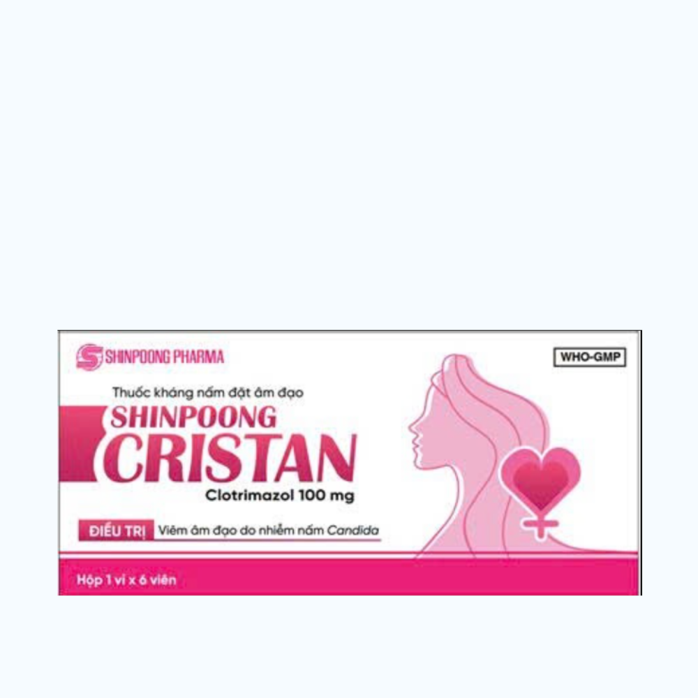 Viên đặt âm đạo Cristan 100mg trị bệnh lý liên quan tới nhiễm nấm candida âm đạo (1 vỉ x 6 viên)