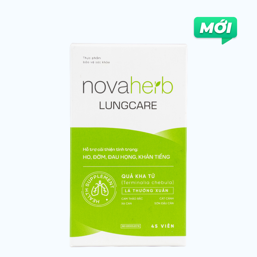 Novaherb Lung Care Hỗ Trợ Giảm Ho Đờm, Đau Họng, Khản Tiếng (Hộp 45 Viên)