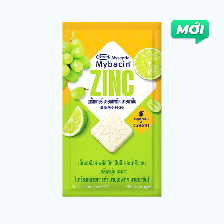 Kẹo ngậm bổ sung kẽm không đường hương nho và chanh Mybacin ZinC Plus (9.4g)