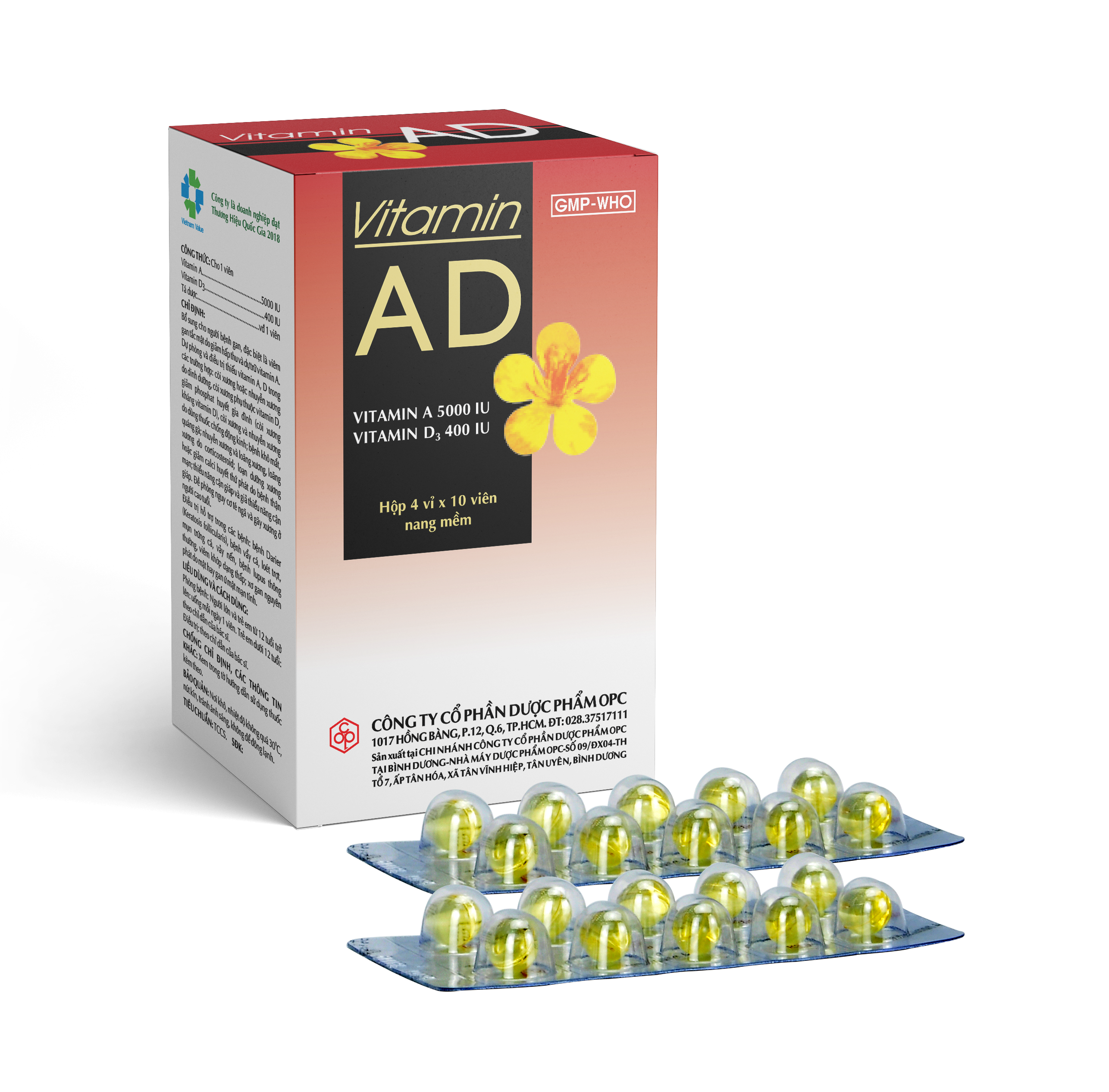 Vitamin AD OPC bổ sung vitamin A, D (4 vỉ x 10 viên)