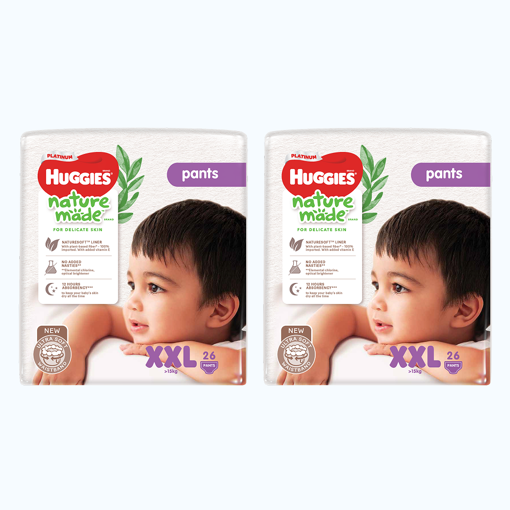 Combo 2 Gói Huggies Nature Made Tã Quần Siêu Cao Cấp Size XXL 26 Miếng