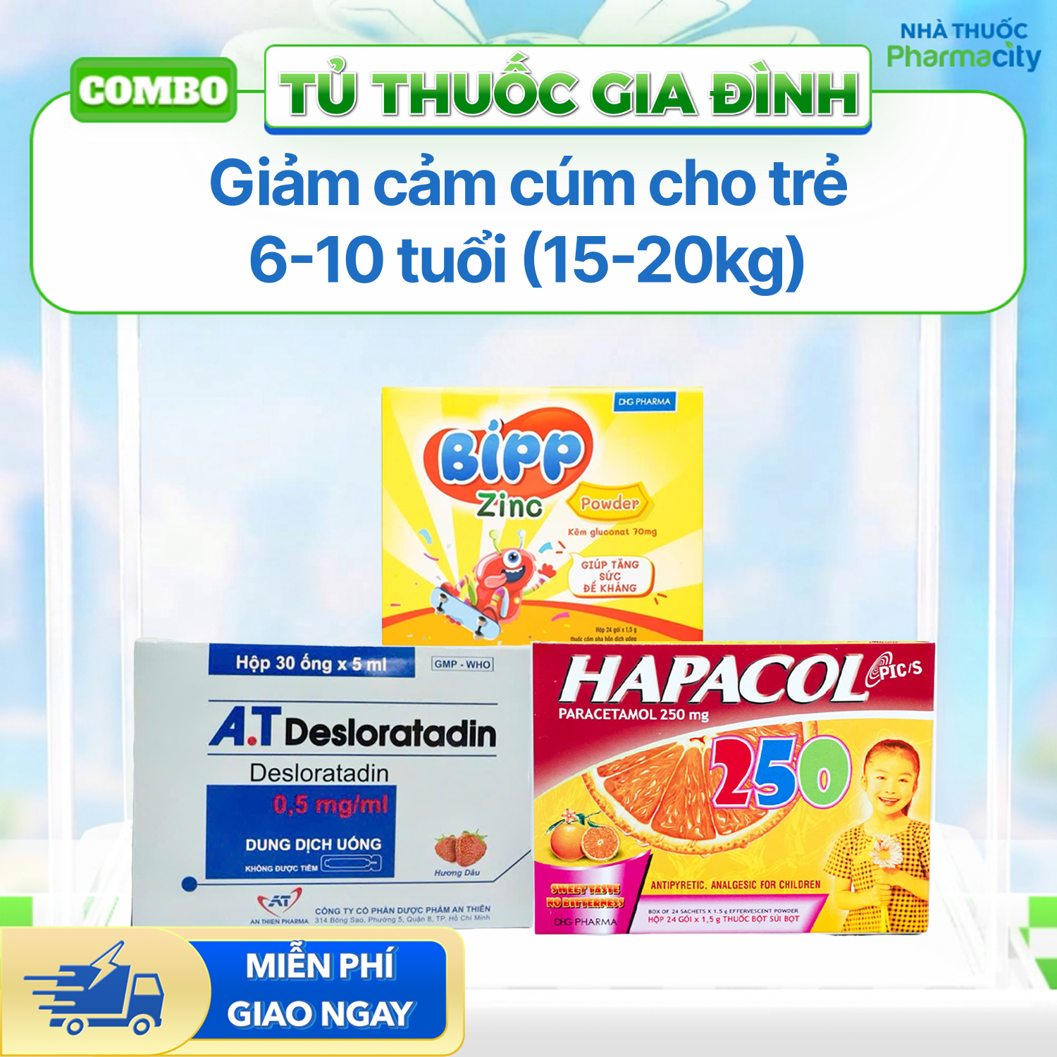 Nhóm sản phẩm giảm cảm cúm cho trẻ 6-10 tuổi (Cân nặng 15-20kg)