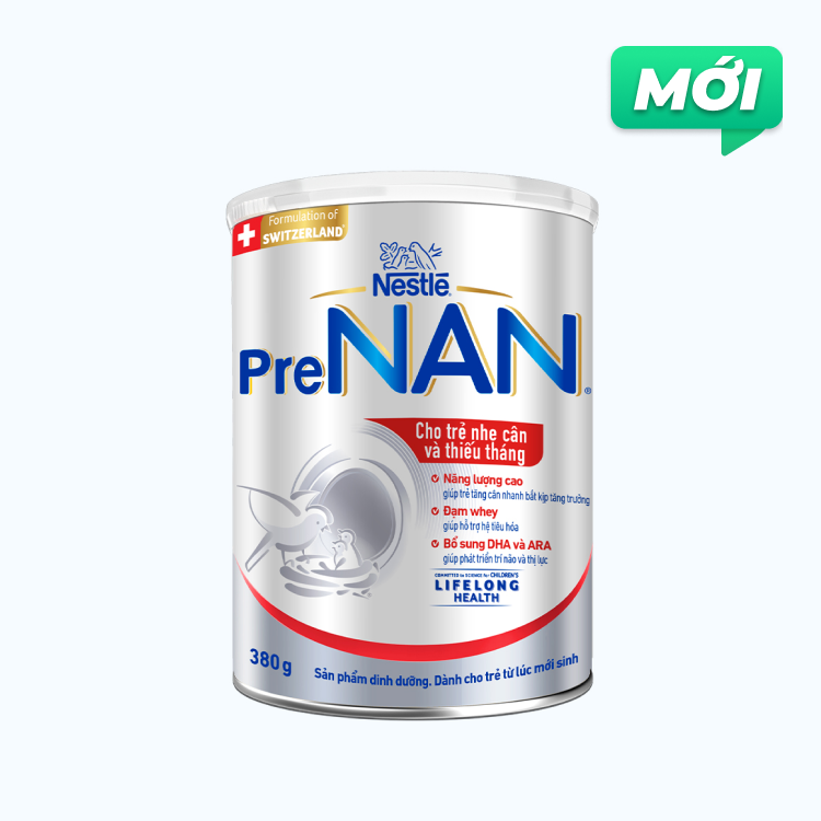 Sữa bột dinh dưỡng Nestle PreNan cho trẻ nhẹ cân và thiếu tháng khi mới sinh (Lon 380g)