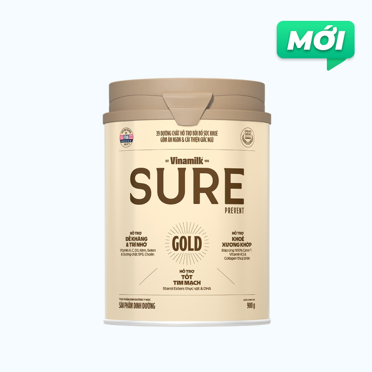 Sữa bột dinh dưỡng Vinamilk Sure Prevent Gold hỗ trợ tăng cường sức khỏe và hệ miễn dịch (Hộp 900g)